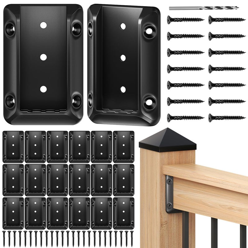 TOSCOCO 20 Pack Deck Railing Bracket Connectors for 2""x4"" (Actually 1.5""x3.5"") Wooden Post, Premium Nylon 6/6 Rail Bracket with 140 Sturdy Galvanized Black Screws for Stair Fence Railings Handrail - Image 1